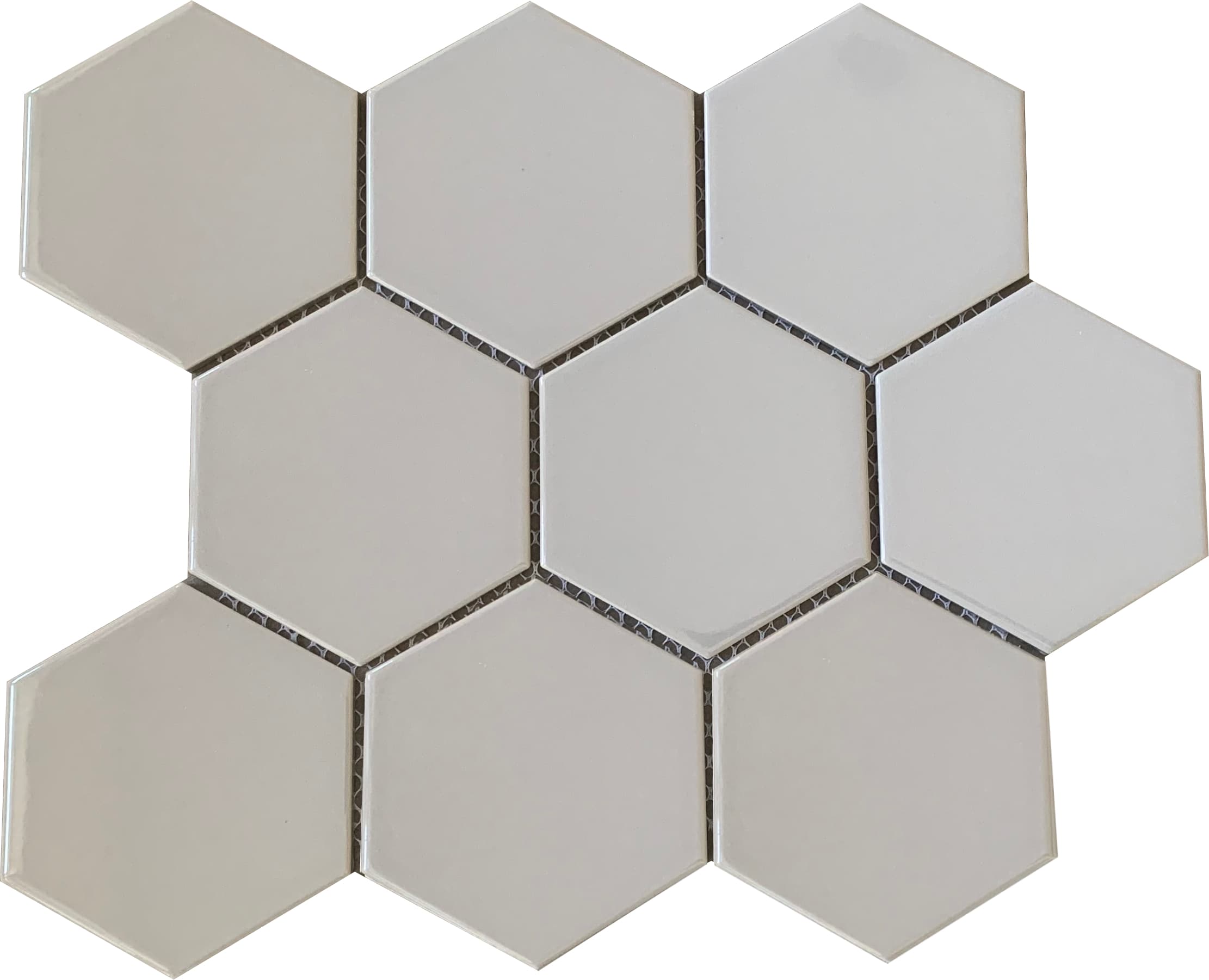 large hexagon light grey gloss mosaic