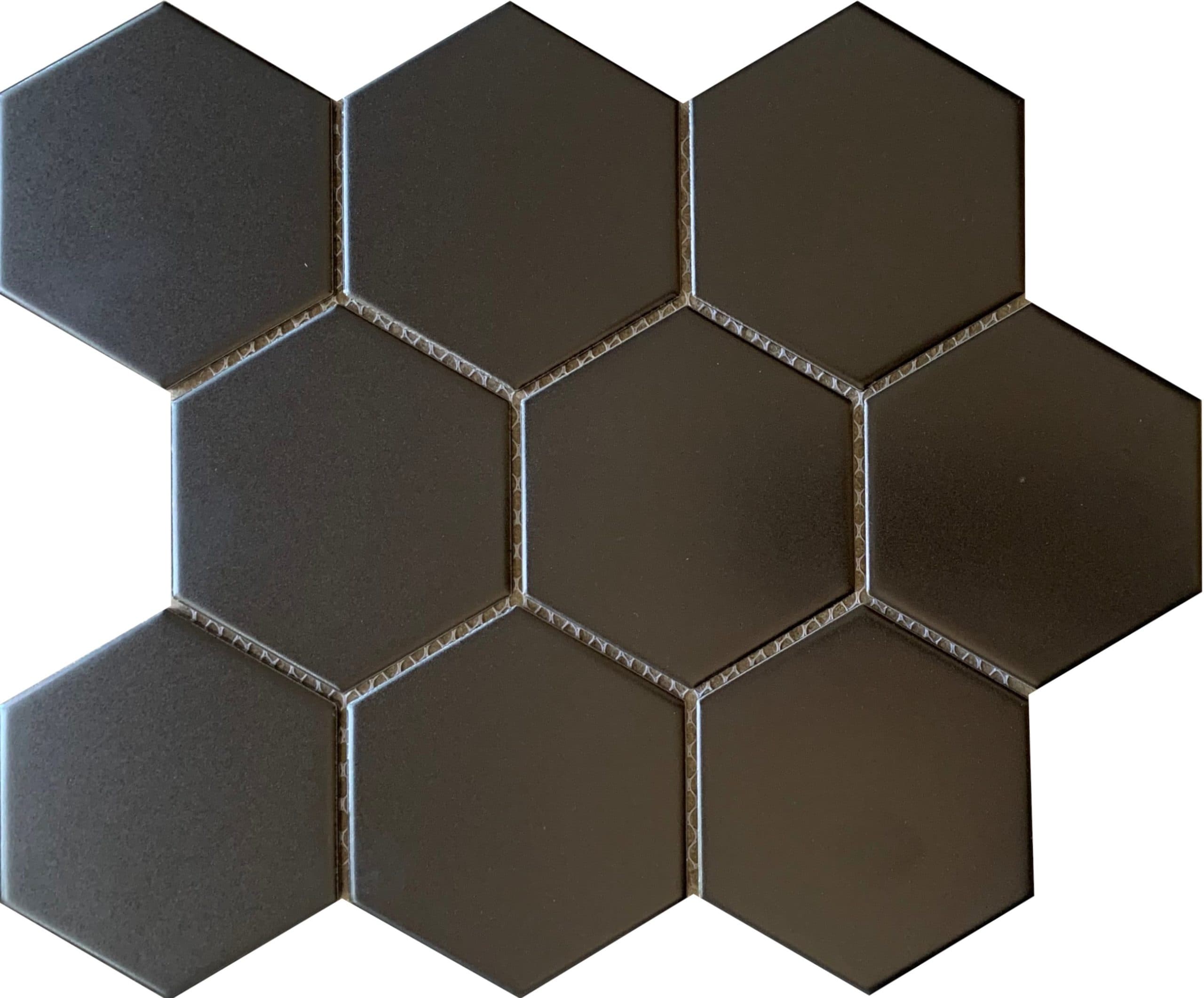 large hexagon matt black mosaic