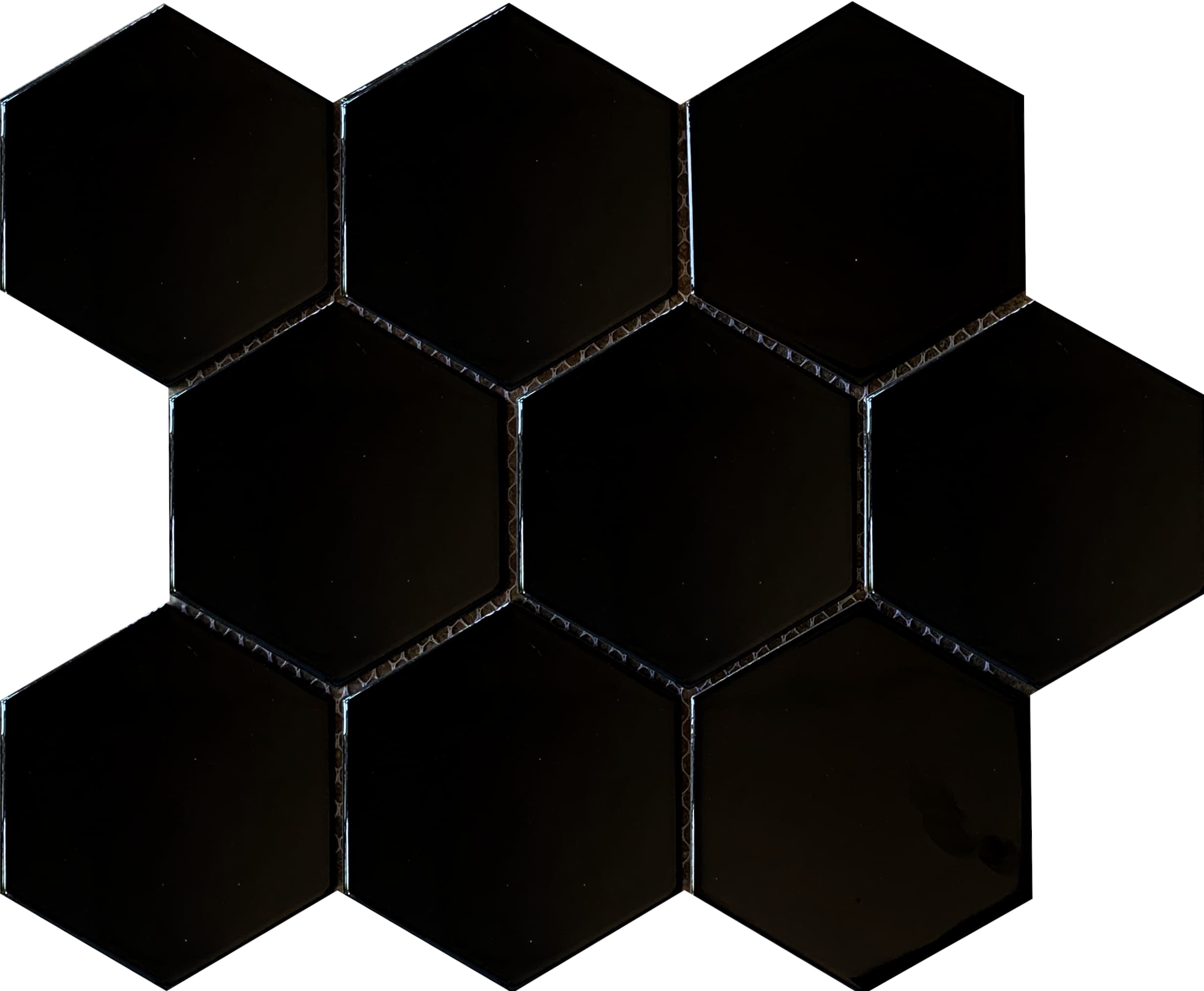 large hexagonal black gloss mosaic
