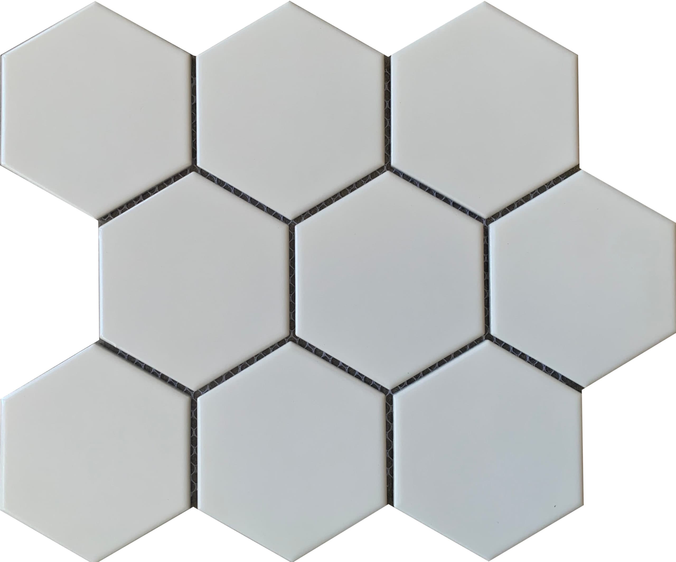 large hexagon white matt mosaic